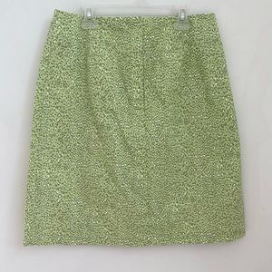Talbots Cotton Green Leopard Flat Front Skirt Sz 8.